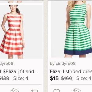 2 for 1 $Eliza j fit and flare green striped dress